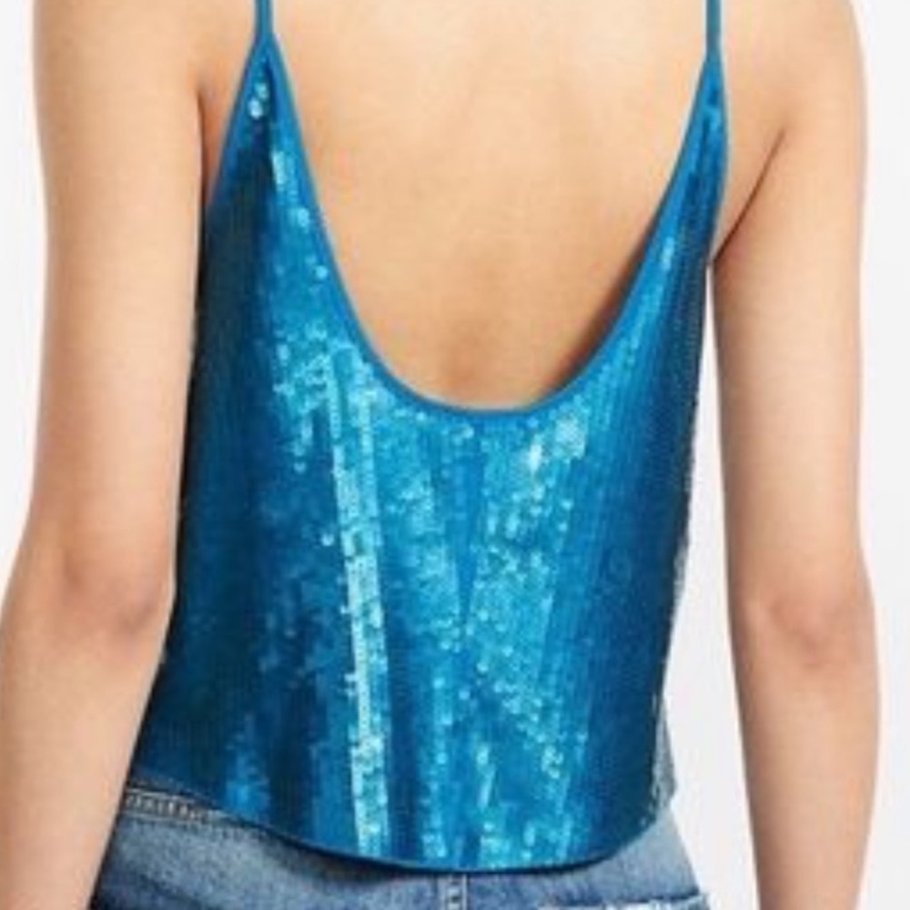 NWT Express teal blue-green sequin crop tank top - Picture 2 of 9